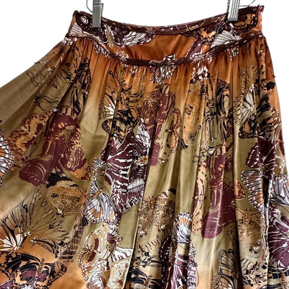 ABS Allen Schwartz Y2k 100% Silk Butterfly Print Long Sequins Skirt Size 2 NWT - Picture 4 of 12